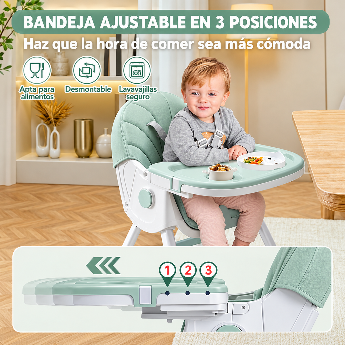 Silla Alta De Comer 3 En 1 Para Bebe